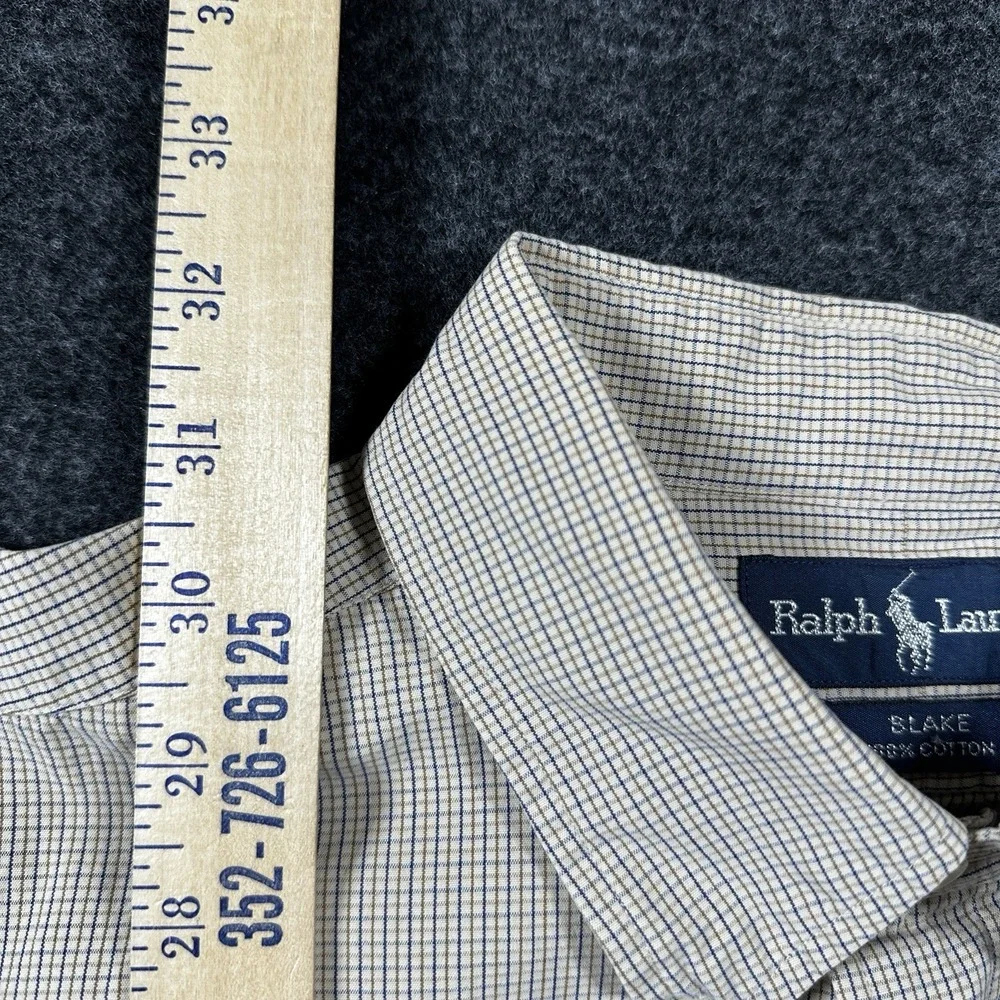 Polo Ralph Lauren Shirt Blake SZ L Tan White Striped Button Down Cotton‎ Relaxed